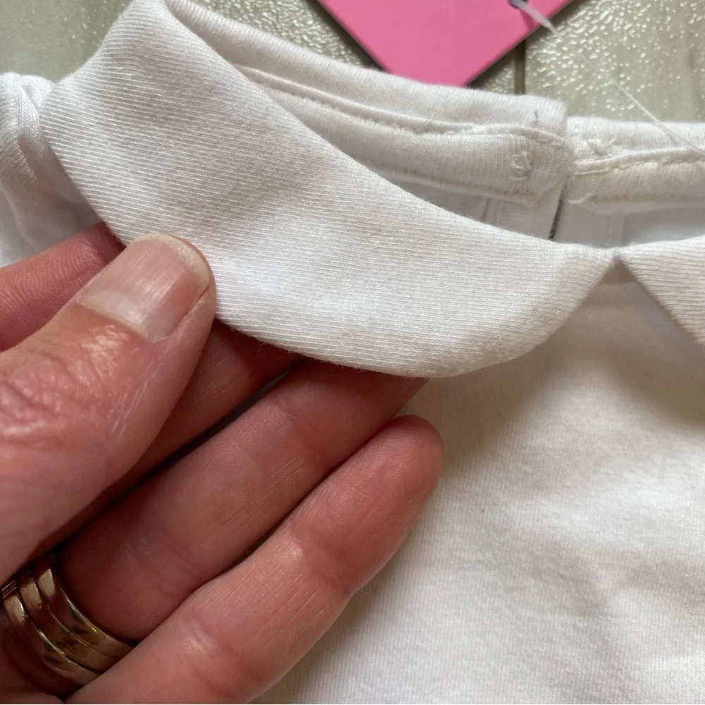 NWT RuffleButts White Long Sleeve Bodysuit with Peter Pan Collar, girls 3-6M